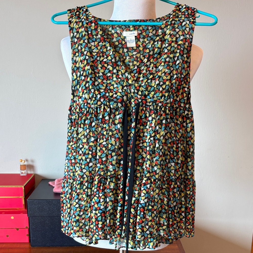 From Anthropologie Multicolor Printed Baby Doll Silk Blouse
